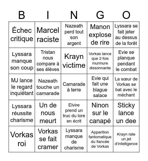Bingo de la session Bingo Card