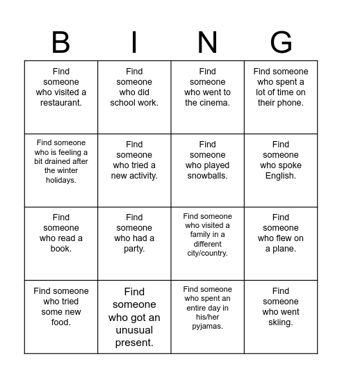 "Find someone who..." Bingo Card
