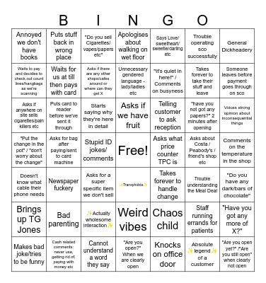 WHSmith Travel Bingo Card