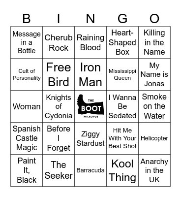 Jukebox Bingo - Guitar Hero Greats Bingo Card
