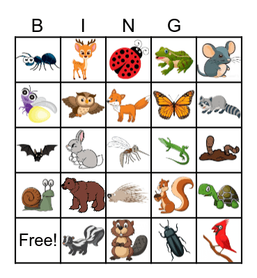 Forest Animals Bingo Card