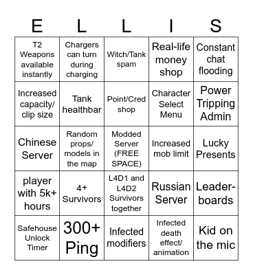 L4D2 Community Servers Bingo Card