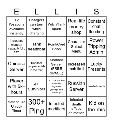 L4D2 Community Server Bingo Card