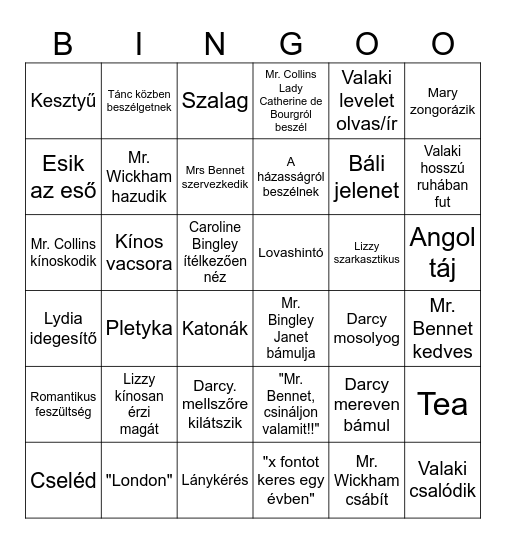 Büszkeség és balítélet bingo Card