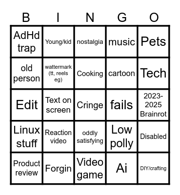 YT shorts/tiktok bingo Card