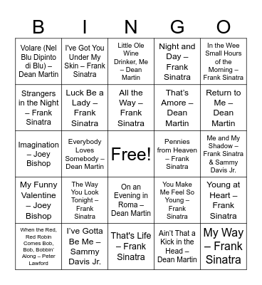 Rat Pack Bingo Card