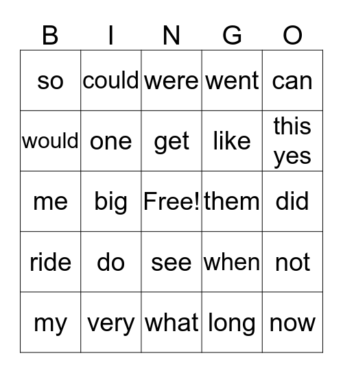 Sight Word Yellow Bingo Card