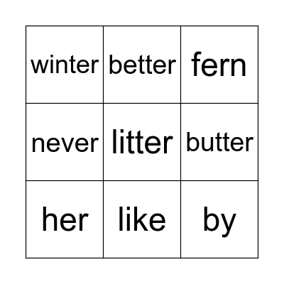 'er' spelling words bingo Card