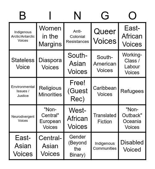Reading the Margins Bingo Card