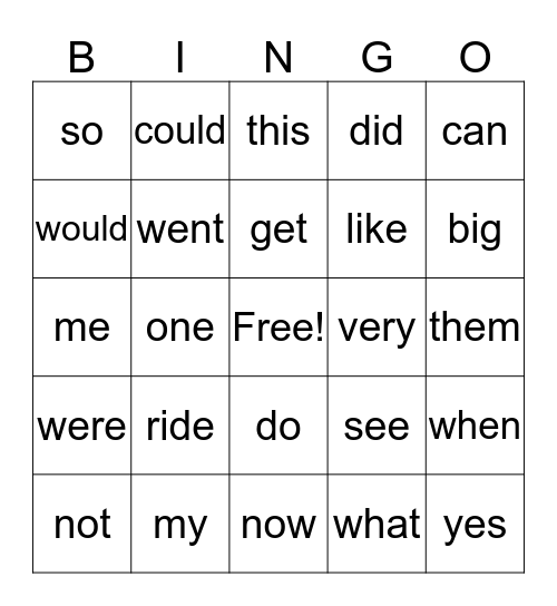 Sight Word Yellow Bingo Card