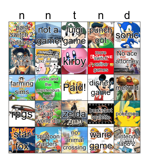 Nintendo Direct Feb 2026 Bingo Card