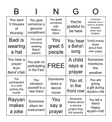 Ayyám-i-Há Bingo Card