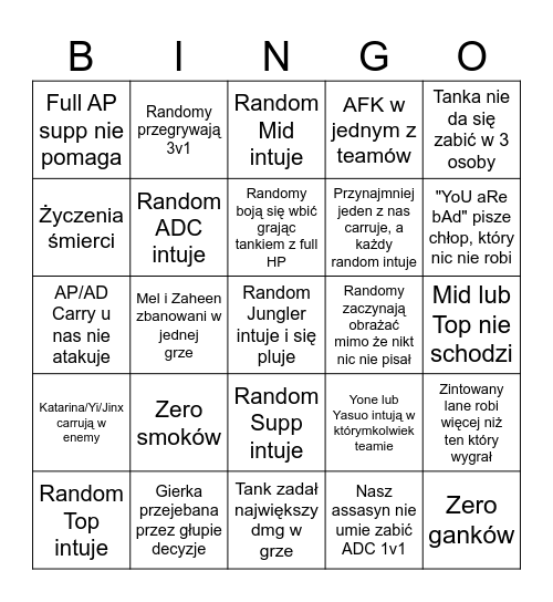 SOLO Q BINGO Card