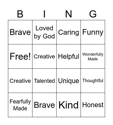 Identity Bingo Card