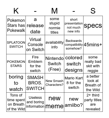 nintendo switch bingo card tradition Bingo Card