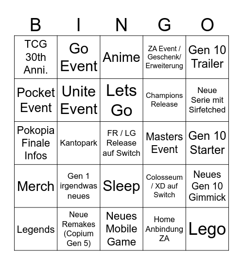 Pokemon Presents Bingo Card