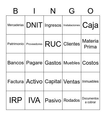 Bingo Contable Bingo Card