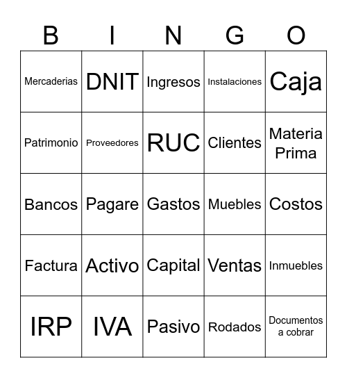 Bingo Contable Bingo Card