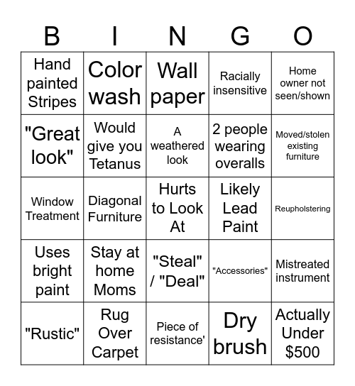Decorating Cents Bingo Card