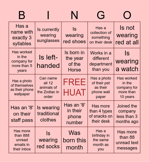 The Kallang Group Lohei Human Bingo Card