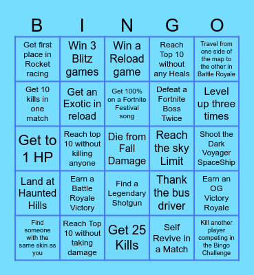 FORTNITE BINGO Card