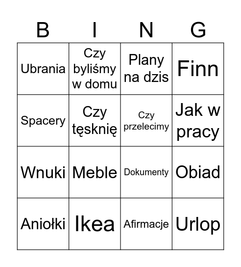 Bingo Anka Bingo Card