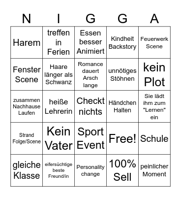 Romance Anime Bingo Card