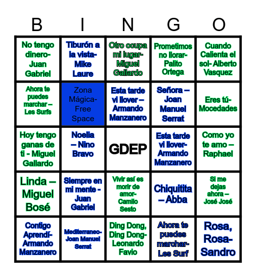 Bingo Musical Bingo Card
