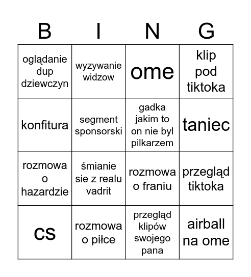 bingo streama orrtiego Bingo Card