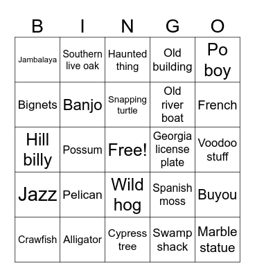 Luisiana bingo Card