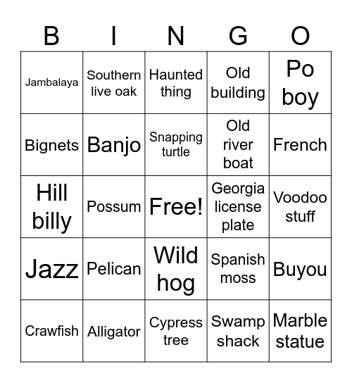 Luisiana bingo Card