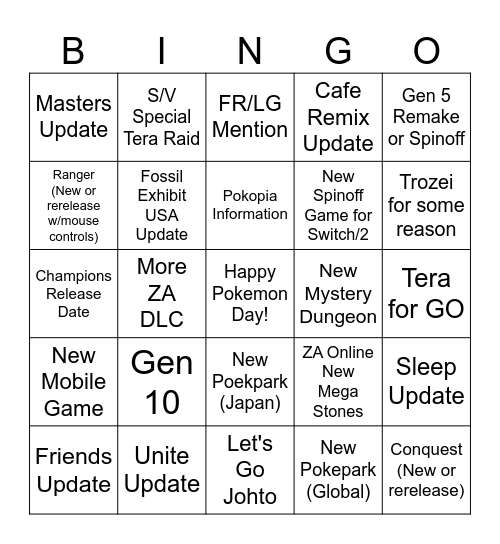 Pokemon Day 2026 Bingo Card Bingo Card