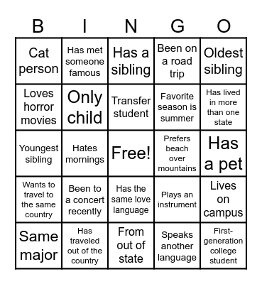 Connection Bingo! Bingo Card