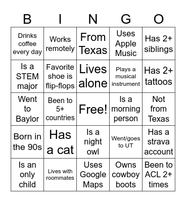 Know Your CG Bingo Card