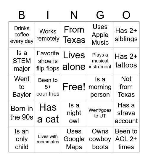 Know Your CG Bingo Card
