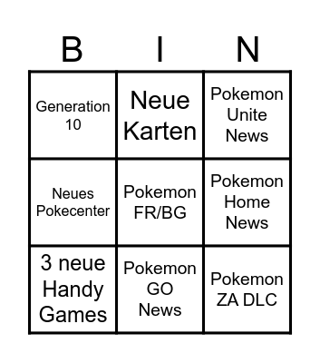 Pokemon Direct Predict Bingo Card