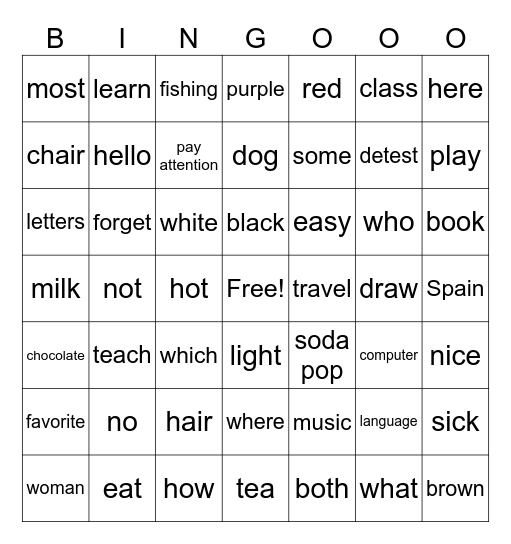 SN Unit 1&2 Vocabulary Review Bingo Card