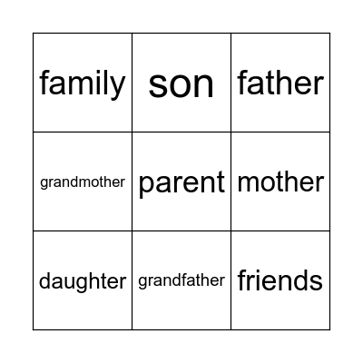 Family and Friends Bingo Card