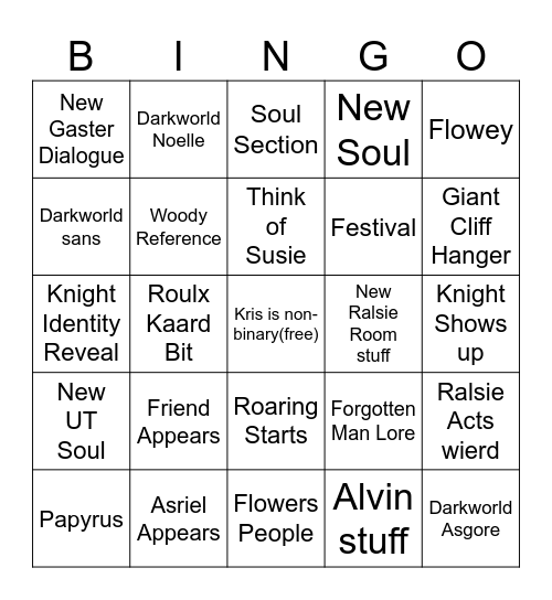 Deltarune Chapter 5 Bingo Card