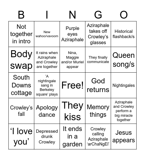 Good Omens Season 3 Predictions Bingo Card