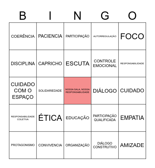 Bingo da Convivência Responsável Bingo Card