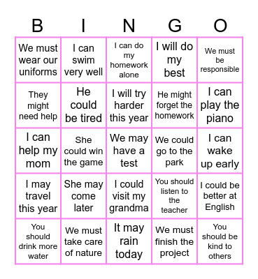 MODAL VERBS (IRG) Bingo Card