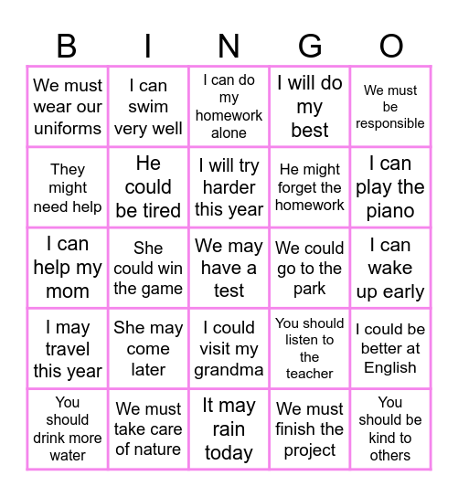 MODAL VERBS (IRG) Bingo Card
