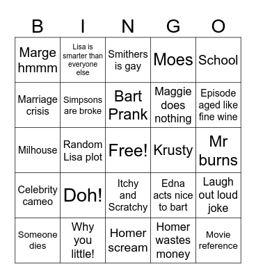 Simpsons Bingo Card