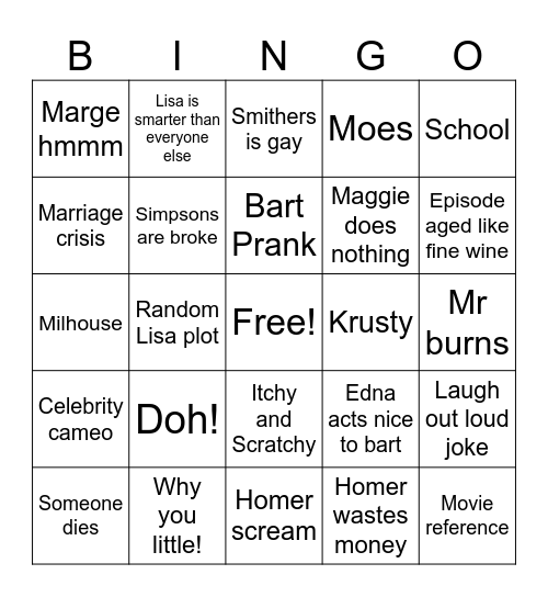 Simpsons Bingo Card