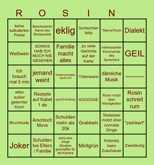 Vales Rosins Restaurants Bingo Card