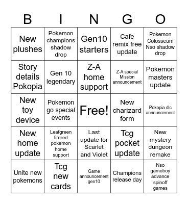 Pokemon day bingo Card