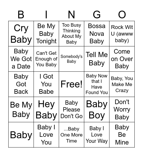 Baby Yarbrough Bingo Card