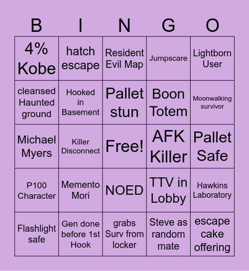 Dead by Daylight Bingo Card