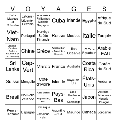 baiser dans tous les pays Bingo Card